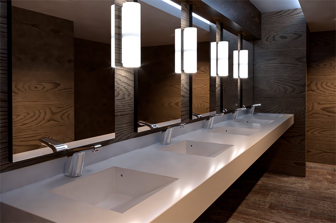 Lavabo corrido continuo de varias estaciones sin uniones